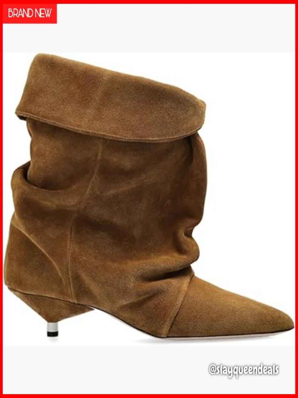 Women's Suede Ankle Boots Kitten Heel Pointed Toe Slouchy Fold Boots